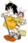  3girls :&gt; :o animal_ear_fluff animal_ear_hood animal_ears animal_on_back animal_print apron bike_shorts black_hair black_tail blinking_inside_eyes blush blush_stickers brown_hair bun_cover cat_girl closed_eyes closed_mouth coco_(toranoana) collared_shirt colored_inner_hair colored_sclera detached_hood double_bun double_horizontal_stripe employee_uniform fake_animal_ears fang frown full_body green_eyes green_sclera grey_eyes grey_shorts hair_between_eyes hair_bun hands_on_own_head hands_on_own_thighs hood horizontal-striped_sleeves horizontal-striped_thighhighs kotora_(toranoana) laces leaning_forward logo_print long_hair long_shirt long_sleeves looking_at_viewer looking_up lying mop mukku_(mook-tv) multicolored_hair multiple_girls nonbiri_kotora official_art on_stomach open_mouth parted_bangs pink_sleeve_cuffs pink_sleeves planted_mop print_shirt rabbit_ears rabbit_girl red_eyes scarf second-party_source shirt short_hair short_sleeves shorts simple_background sleeves_rolled_up straight_hair striped_clothes striped_fur striped_shirt striped_sleeves striped_tail striped_thighhighs t-shirt tail tamako_(toranoana) thighhighs tiger tiger_ears tiger_girl tiger_print tiger_tail tongue tora_da_yo. torana toranoana triple_horizontal_stripe turtleneck turtleneck_shirt very_short_hair white_background white_shirt white_sleeves wide_sleeves wristband yellow_apron yellow_fur yellow_hood yellow_scarf yellow_tail yellow_thighhighs 