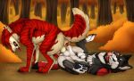  anal anal_penetration angel_(velvetvlade) balls black_body black_fur blue_eyes canid canine duo felid feral feral_on_feral feral_penetrated feral_penetrating feral_penetrating_feral forest fur genitals green_eyes grey_body grey_fur hair heterochromia hi_res killthe_demon knotting lying male male/male male_penetrated male_penetrating male_penetrating_male mammal markings mutual_anal_penetration mutual_knotting mutual_penetration narrowed_eyes on_back outside penetration penile penile_penetration penis penis_in_ass plant red_body red_fur red_hair red_penis sex shrub side_view striped_back striped_legs striped_markings striped_neck striped_tail stripes tail tail_markings tan_balls tan_body tan_fur tree white_balls white_body white_fur yellow_eyes yipsky 