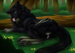  animal_genitalia animal_vulva anus black_anus black_body black_fur black_nose black_pawpads black_tail black_vulva blue_eyes bodily_fluids canid canine canine_genitalia canine_vulva cum cum_from_vagina cum_in_vagina cum_inside fangs female female_feral feral fur genital_fluids genitals glistening glistening_eyes grass grey_markings hi_res killthe_demon licking licking_lips licking_own_lips looking_at_viewer lying mammal markings on_side open_mouth outside pawpads pink_tongue plant shrub solo tail teeth tongue tongue_out tree vulva 