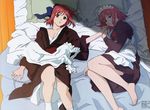  2girls absurdres barefoot bed breasts cleavage feet hand_holding highres hisui incest kohaku lying maid multiple_girls siblings sisters toes tsukihime twins yuri 
