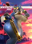 3d_(artwork) absurd_res aircraft anthro big_breasts big_butt bikini blue_body blue_eyes blue_fur blue_lipstick bracelet breasts butt canid canine clothing digital_media_(artwork) english_text eyewear female fox fur gun helicopter hi_res holding_gun holding_object holding_ranged_weapon holding_shotgun holding_weapon huge_breasts huge_butt jewelry krystal_(star_fox) lipstick makeup mammal mechanicalstage multicolored_body multicolored_fur nintendo outside ranged_weapon shotgun solo standing star_fox sunglasses sunset swimwear tail text thick_thighs two-piece_swimsuit vehicle weapon white_body white_fur wide_hips