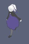  1girl darker_than_black dress eyes_closed female full_body hair_ribbon long_sleeves ponytail purple_dress purple_ribbon ribbon simple_background solo walking white_hair yin 