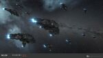  3d absurdres caldari_state_(eve_online) cloud combat_ship_(eve_online) commentary company_logo company_name copyright_logo copyright_name corvette_(eve_online) dated electronic_warfare_ship_(eve_online) english_text eve_online fleet flying glowing grey_background grey_theme highres ibis_(eve_online) kaalakiota_corporation_(eve_online) logo maya_(medium) military_vehicle nebula official_art outdoors radio_antenna realistic scenery science_fiction space spacecraft star_(sky) starry_sky_background thrusters vehicle_focus vehicle_name ymir_jonsson 