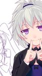  2girls darker_than_black dress female fingersmile grey_hair kayanuma_kiko long_sleeves lowres multiple_girls ponytail purple_dress purple_eyes twintails yin 