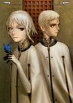  2boys absurdres butterfly copyright_name dio_eraclea highres last_exile lucciola luciola male_focus multiple_boys official_art pointy_ears short_hair white_hair 