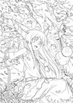  :d armpits bare_shoulders belt blush chain dress greyscale horns ibuki_suika kurosho long_hair low-tied_long_hair monochrome oni open_mouth outstretched_arms petals sitting sleeveless sleeveless_dress smile solo touhou very_long_hair wrist_cuffs 