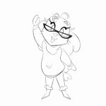  1:1 2021 animated anthro biped black_and_white boots bottomwear canid canine canis clothing domestic_dog eyelashes eyeliner eyewear female footwear gesture glasses gloves hair handwear itsdanfango julie_(itsdanfango) long_hair makeup mammal monochrome pants shoes solo sweater tail tail_motion tailwag topwear waving 