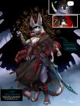  anthro bovid braided_hair caprine dagger deity duo felid female fur hair hi_res mammal melee_weapon multi_eye multi_limb multicolored_body multicolored_fur sword two_tone_body two_tone_fur tyunre weapon zephyr_ombrelune 