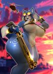 3d_(artwork) absurd_res aircraft anthro big_breasts big_butt bikini blue_body blue_eyes blue_fur blue_lipstick bracelet breasts butt canid canine clothing digital_media_(artwork) eyewear female fox fur gun helicopter hi_res holding_gun holding_object holding_ranged_weapon holding_shotgun holding_weapon huge_breasts huge_butt jewelry krystal_(star_fox) lipstick makeup mammal mechanicalstage multicolored_body multicolored_fur nintendo outside ranged_weapon shotgun solo standing star_fox sunglasses sunset swimwear tail thick_thighs two-piece_swimsuit vehicle weapon white_body white_fur wide_hips