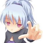  1girl darker_than_black female grey_hair hands long_sleeves looking_at_viewer maroon_eyes minitesu ponytail reaching simple_background solo white_background yin 