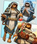 absurd_res alternate_costume anthro armor barefoot canid canine canis ceehaz celia_(ceehaz) clothing dialogue dog_knight_rpg domestic_dog feet female hi_res hood mammal robe rory_(ceehaz)