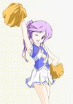  cheerleader cutout gradient gradient_background hand_on_hip happiness happiness! male_focus purple_eyes purple_hair skirt solo trap watarase_jun white_background wink 