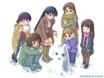  artist_request azumanga_daiou blue_hair brown_eyes brown_hair copyright_name everyone glasses gloves kagura_(azumanga_daiou) kasuga_ayumu long_hair mihama_chiyo mizuhara_koyomi multiple_girls orange_hair purple_hair sakaki short_twintails snow takino_tomo twintails winter 