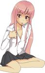  artist_request fang legs_folded long_hair louise_francoise_le_blanc_de_la_valliere pink_hair sitting zero_no_tsukaima 