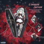  1girl apron artist_request bat_hair_ornament belt belt_buckle black_background black_belt black_capelet black_corset black_hairband black_skirt black_sleeves black_thighhighs black_wrist_cuffs blunt_bangs breasts buckle capelet center_frills chain character_name circle_skirt close-up coffin copyright_name corset covenant_servant_(miracle_nikki) detached_sleeves english_text floating_clothes flower frilled_apron frilled_capelet frilled_hairband frilled_skirt frilled_wrist_cuffs frills full_body gothic_lolita green_hair hair_ornament hairband happy highres lace-trimmed_thighhighs lace_trim leg_belt light_particles logo lolita_fashion lolita_hairband long_hair long_sleeves looking_at_viewer miniskirt miracle_nikki neck_ribbon nikki_(series) official_art open_mouth red_eyes red_flower red_rose ribbed_thighhighs ribbon ribbon-trimmed_capelet ribbon_trim rose shirt shoulder_belt skirt sleeveless sleeveless_shirt smile snowing solo studded_belt thighhighs torn_clothes torn_sleeves twintails waist_apron wavy_hair white_apron white_ribbon white_shirt wrist_cuffs 