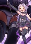  1girl black_gloves black_thighhighs elbow_gloves fuwa_uneuchi gloves hair_ornament highres hime_cut holding holding_staff hololive long_hair magical_girl mahou_shoujo_holowitch! murasaki_shion panties pantyshot purple_hair smile staff thighhighs underwear virtual_youtuber 