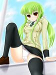  bangs c.c. code_geass green_hair katsuragi_niya long_hair miniskirt panties pencil_skirt skirt solo thighhighs underwear 