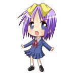  blue_eyes chibi hair_ribbon hiiragi_tsukasa lowres lucky_star minami_(colorful_palette) purple_hair ribbon school_uniform short_hair solo 