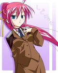  :o blue_eyes brown_skirt buttons collared_shirt dress_shirt formal hand_on_own_chest long_hair long_sleeves lyrical_nanoha mahou_shoujo_lyrical_nanoha_strikers military military_uniform mizuno_kurage open_mouth pencil_skirt ponytail red_hair shirt signum skirt solo suit translation_request tsab_ground_military_uniform uniform very_long_hair white_shirt 