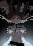  2girls 4boys abarai_renji black_hair bleach breasts brown_eyes brown_hair closed_mouth commentary_request english_text floating_hair frown glasses hair_ornament hair_over_eyes hairpin hands_up high_ponytail highres inoue_orihime ishida_uryuu juliet_sleeves kuchiki_rukia kurosaki_ichigo large_breasts long_hair long_sleeves looking_at_viewer mixed-language_commentary multiple_boys multiple_girls nil_note0 open_mouth orange_hair own_hands_together parted_bangs ponytail puffy_sleeves red_hair sado_yasutora short_hair solo_focus spiked_hair teeth underlighting upper_body 