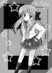  akane_souichi greyscale hiiragi_kagami lucky_star monochrome ryouou_school_uniform school_uniform serafuku solo 