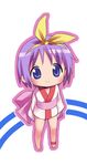  artist_request binchou-tan binchou-tan_(character) blue_eyes bow chibi cosplay hair_bow hiiragi_tsukasa japanese_clothes kimono lucky_star purple_hair short_hair short_kimono solo yellow_bow 