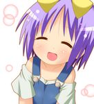  casual closed_eyes hiiragi_tsukasa lucky_star minami_(colorful_palette) non-web_source overalls purple_hair short_hair solo 