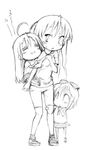  carrying child greyscale hiiragi_kagami hiiragi_tsukasa izumi_konata lucky_star monochrome multiple_girls piggyback siblings sisters sketch twins 