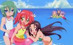  alternate_hairstyle bikini cloud day double_bun highres hiiragi_kagami hiiragi_tsukasa innertube iwasaki_minami izumi_konata kobayakawa_yutaka lucky_star multiple_girls nishiya_futoshi non-web_source one-piece_swimsuit outdoors school_swimsuit sky swimsuit tamura_hiyori v wallpaper water 