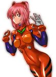  blush bodysuit bracer breasts clenched_hand cosplay covered_nipples cowboy_shot gloves hair_ornament hands_up kamia_(not_found) kasuga_aya looking_at_viewer medium_breasts neon_genesis_evangelion number original outline parted_lips pilot_suit pink_eyes pink_hair plugsuit shiny shiny_clothes simple_background slender_waist solo souryuu_asuka_langley souryuu_asuka_langley_(cosplay) turtleneck two_side_up white_background 