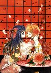  2girls card_captor_sakura daidouji_tomoyo flower incipient_kiss japanese_clothes kimono kinomoto_sakura multiple_girls peony_(flower) yuri 