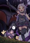  ! 1girl black_gloves black_thighhighs elbow_gloves fuwa_uneuchi gloves hair_ornament highres hime_cut holding holding_staff hololive long_hair magical_girl mahou_shoujo_holowitch! murasaki_shion panties pantyshot purple_hair smile staff surprised thighhighs underwear virtual_youtuber 