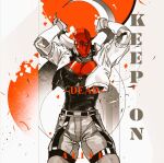  bat_signal batman_(series) batman_symbol black_bodysuit black_gloves bodysuit brothers brown_jacket dc_comics gloves grey_bodysuit guoba7777 jacket jason_todd male_focus mask muscular muscular_male open_clothes pants red_hood_(dc) red_hood_and_the_outlaws red_mask siblings superhero_costume taut_bodysuit two-tone_bodysuit 