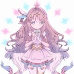  1girl gloves hair_ornament heterochromia highres himemori_luna hololive long_hair looking_at_viewer magical_girl mahou_shoujo_holowitch! pink_hair praying smile star_(symbol) thighhighs user_ctuf8838 virtual_youtuber white_gloves white_thighhighs 