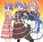  blue_hair dress gothic_lolita hiiragi_kagami hiiragi_tsukasa izumi_konata lolita_fashion lucky_star mole mole_under_eye multiple_girls siblings sisters takara_miyuki twins you2 