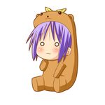  :3 animal_costume bear_costume bear_tsukasa capybara-san chibi hiiragi_tsukasa lowres lucky_star minami_(colorful_palette) o_o purple_hair short_hair simple_background sitting solo 
