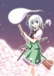  broom hitodama iriho konpaku_youmu konpaku_youmu_(ghost) solo sword touhou weapon white_hair 