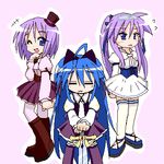  hiiragi_kagami hiiragi_tsukasa izumi_konata lowres lucky_star mole mole_under_eye multiple_girls non-web_source oekaki pantyhose parody saint_october siblings sisters twins twintails 