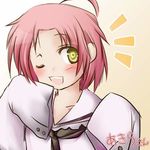  kogami_akira lucky_star pink_hair school_uniform seifuku serafuku wink yellow_eyes 