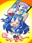  &gt;_&lt; chibi closed_eyes hiiragi_kagami izumi_konata jumping lucky_star magazine misooden mole mole_under_eye ryouou_school_uniform school_uniform serafuku solo 