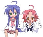  green_eyes izumi_konata kogami_akira lucky_star school_uniform seifuku serafuku yellow_eyes 