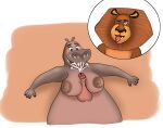  alex_(madagascar) anthro bodily_fluids breast_play breasts charl33 common_hippopotamus cum dreamworks duo felid female genital_fluids gloria_(madagascar) hi_res hippopotamid lion lying madagascar_(series) male male/female mammal masturbation on_back pantherine sex titfuck 