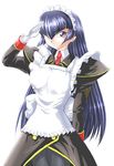  1girl blue_eyes blue_hair breasts hanaukyo_maid_team hanaukyou_maid_tai hime_cut large_breasts looking_at_viewer maid simple_background solo tsurugi_konoe white_background 