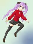  blue_eyes bow bows cosplay crossover dagger fate/stay_night fate_(series) hiiragi_kagami knife lucky_star purple_hair ribbon ribbons thighhighs tohsaka_rin tohsaka_rin_(cosplay) weapon 