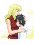  artist_request black_hair blonde_hair bob_cut closed_eyes hug mireille_bouquet multiple_girls noir short_hair smile yuumura_kirika 