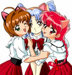  animal_ears blue_hair brown_hair card_captor_sakura cat_ears child cosplay green_eyes hoshino_ruri kidou_senkan_nadesico kinomoto_sakura loli lowres magic_knight_rayearth martian_successor_nadesico school_uniform shidou_hikaru shidou_hikaru_(cosplay) yellow_eyes 