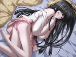  640x480 barefoot bed black_hair blush feet legs long_hair panties pantyshot pillow skirt skirt_lift sleepy thighs toes underwear 