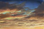  above_clouds atsumori177 blue_sky cloud cloud_focus cloudy_sky cumulonimbus_cloud evening highres nature no_humans original outdoors painting_(medium) scenery shadow sky sky_focus sunlight sunset traditional_media 