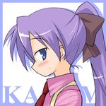 alternate_hairstyle hiiragi_kagami lowres lucky_star mizuno_kurage ponytail purple_hair solo 