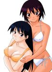  2girls azumanga_daiou brown_eyes brown_hair count_zero highres kagura multiple_girls sakaki swimsuit 